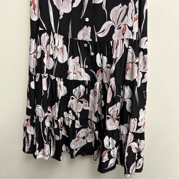JASON WU Tiered Floral Print Silk Midi Skirt Women’s Size 12 Black Print Spring - Picture 5 of 8